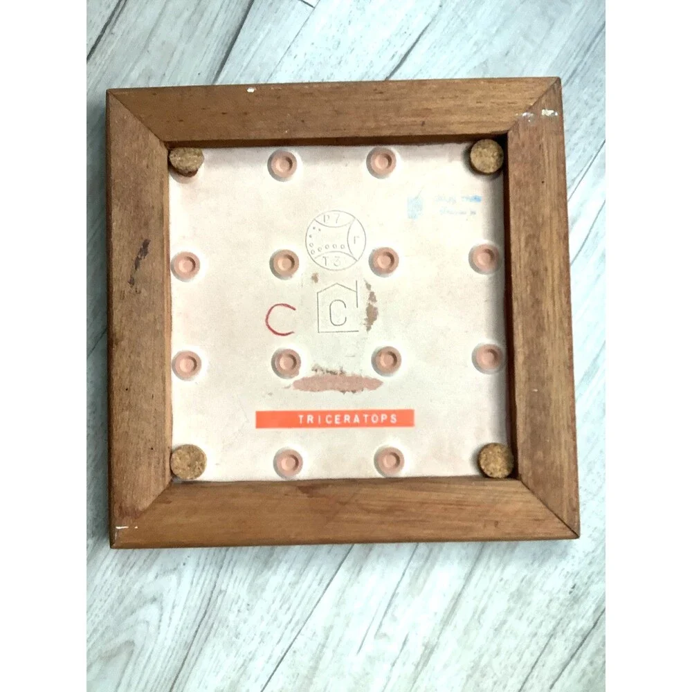 MCM Art Tile Pottery Triceratops Framed Trivet Nursery Decor Kid Room Dinosaurs